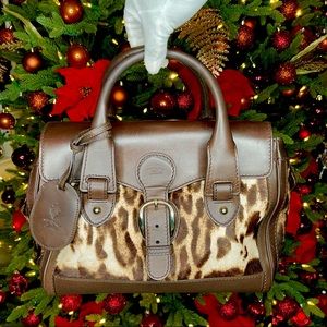 Gucci Leopard Print Pony Hair Heritage Medium Boston Bag